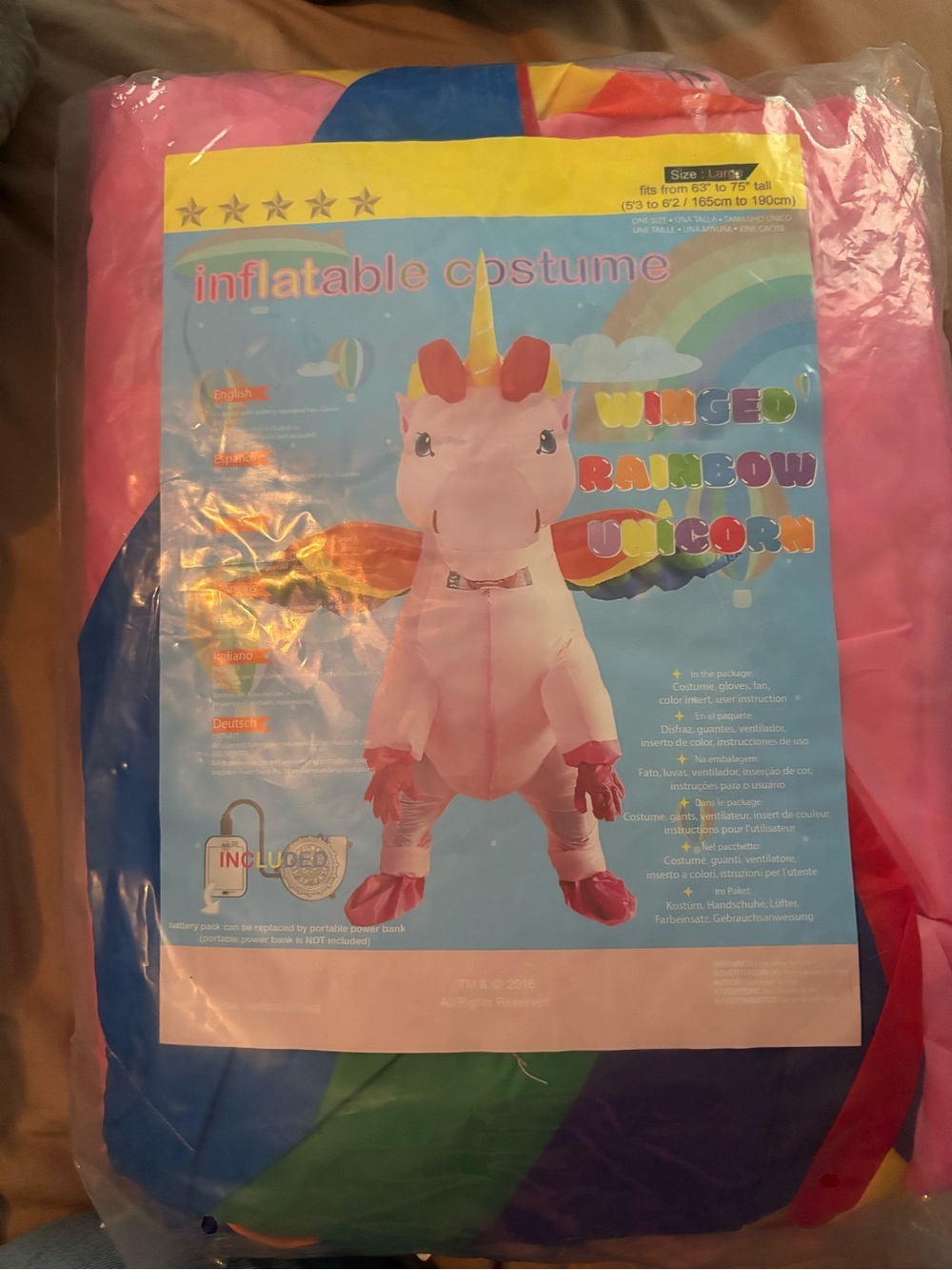 Inflatable Pink Rainbow Unicorn adult Costume